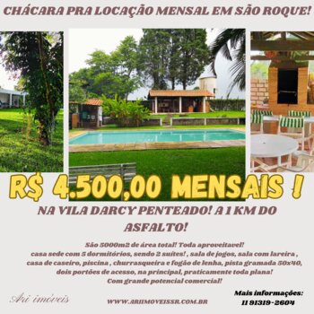 Chácara pra Locação mensal em São Roque!