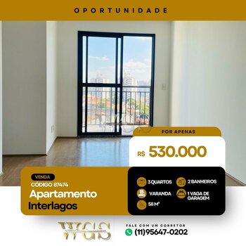 Apartamento à venda de 3 dormitórios em Interlagos - Zona Sul - SP